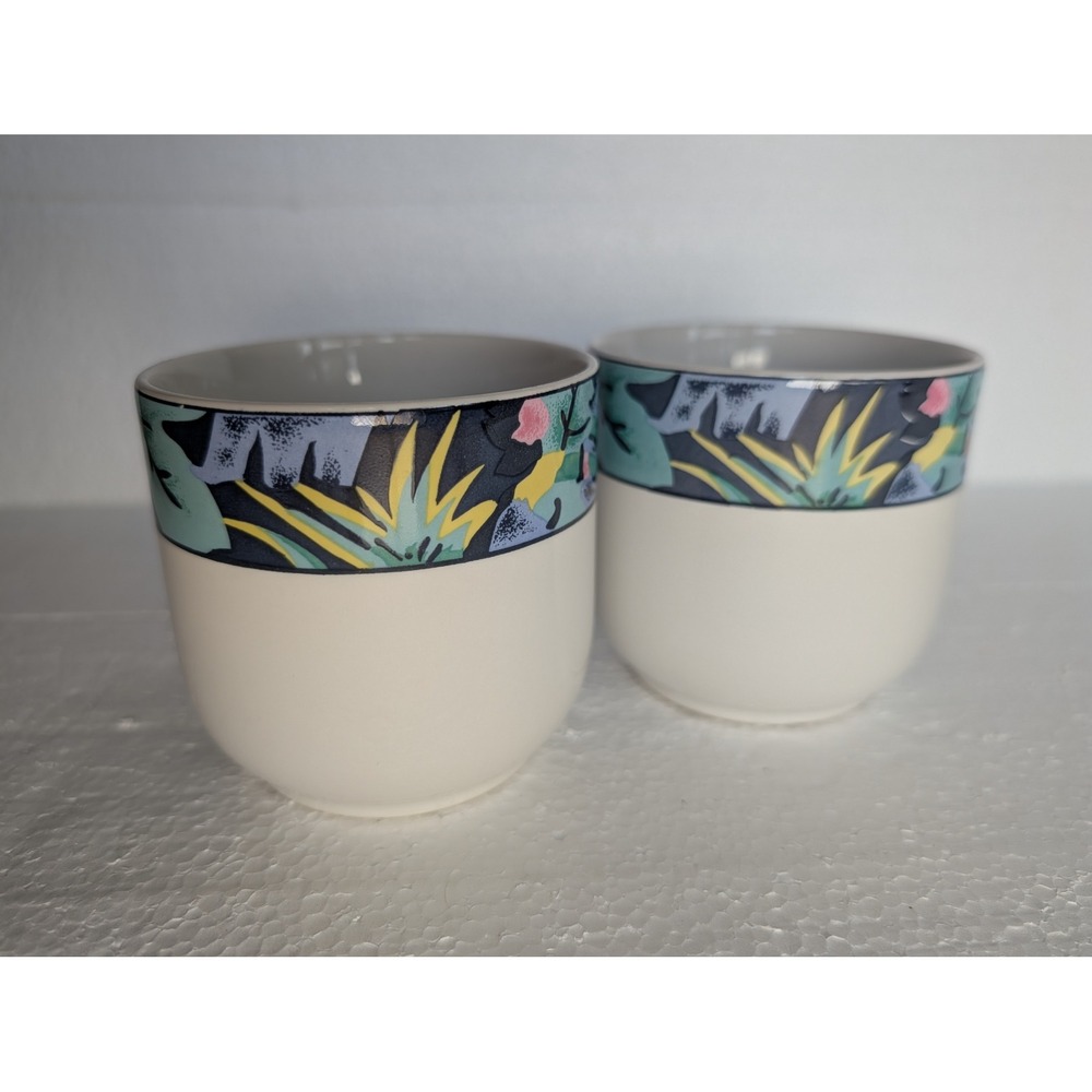 Vitromaster Key Largo Vintage 1990 Tropical Leaf Stoneware Coffee Mugs Set‎ of 2